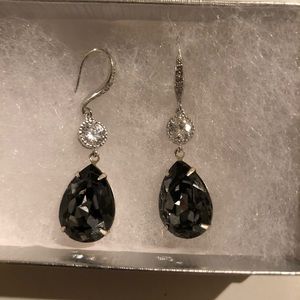 Dark Charcoal Earrings Teardrop Swarovski Crystal